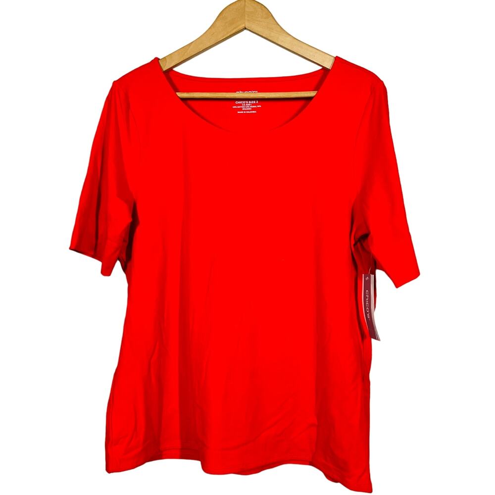 NEW! Chico's Touch of Cool Ultimate Tee Scoop Neck T-Shirt Red/Orange - 2 (L)
